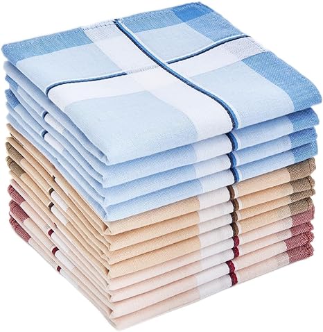 Ohuhu Handkerchiefs Men Cotton, 12PCS Handkerchiefs for Men 100% Cotton Classic Pocket Squares Set, Gift for Men