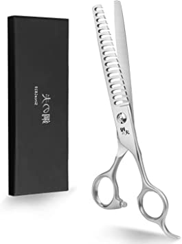 7.0" Professional Pet Grooming Scissors,18 Teeth Chunkers/Thinning Grooming Shears,Made of Japanese 440C Stainless Steel, Strong and Durable for Dogs/Cats Groomer (C-Silver-Antler Shear)
