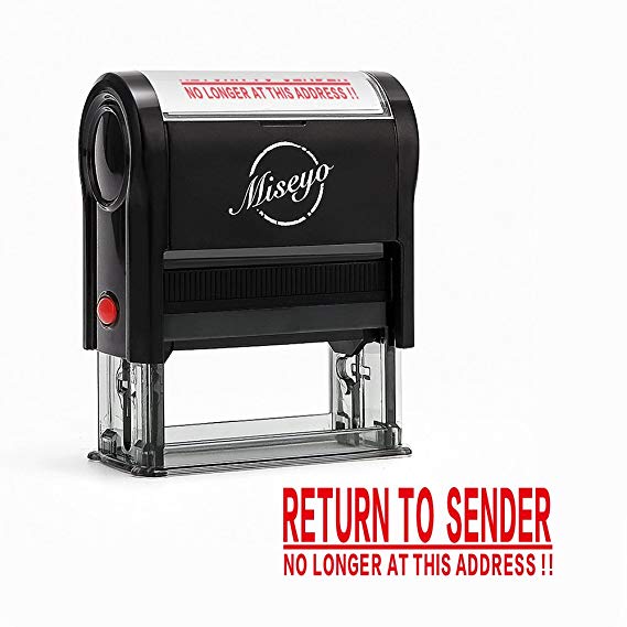 Miseyo Return to SENDERNO Longer at This Address Self Inking Rubber Stamp - Red Ink - Large Size