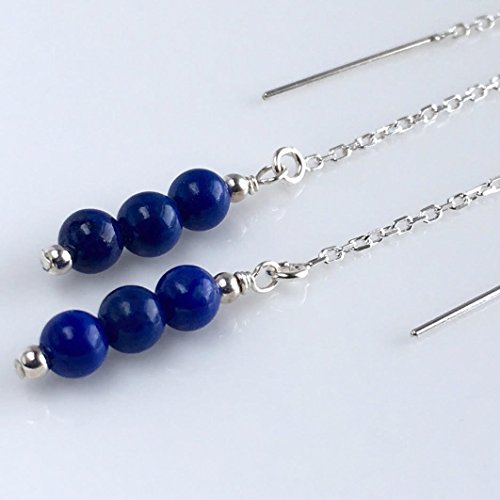 Lapis Earrings, Lapis Lazuli Earrings, Lapis Lazuli Jewelry, Sterling Silver Threader Earrings, Ear Threads, Ear Chains