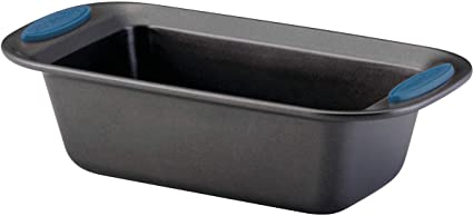 Rachael Ray 47963 Yum-o! Bakeware Oven Lovin' Nonstick Loaf Pan, 9-Inch by 5-Inch Steel Pan, Gray with Marine Blue Handles