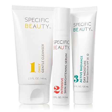 Specific Beauty – Hydroquinone Free Morning Skincare System – Daily Gentle Cleanser, Intensive Skin Brightening Serum, and Active Radiance Day Moisture SPF 30 – Starter Kit/30 Day Supply