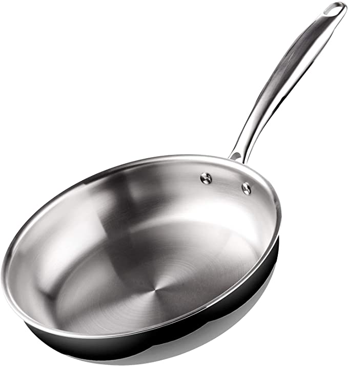 Cook N Home 02682 Tri-Ply Clad Stainless Steel Skillet Saute Fry Pan, 10-inch, silver