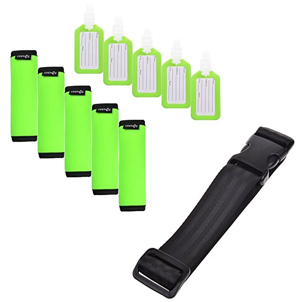 Cosmos ® 5 Pcs Comfort Neoprene Handle Wraps/Grip/Identifier   Luggage Tags   Nylon Add a Bag Luggage Strap