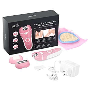 Efloral 3 in 1 Professional Electric Callus Remover Epilator Hair Removal Kit Rechargeable Cordless For Women