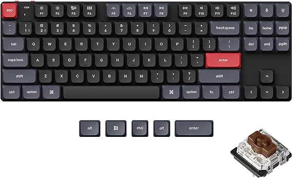 Keychron K1 Pro RGB Ultra-Slim QMK/VIA Custom Bluetooth Wireless/USB Wired Mechanical Keyboard with Low-Profile Gateron Brown Switch, PBT Keycaps TKL Layout Computer Keyboard for Mac Windows Linux