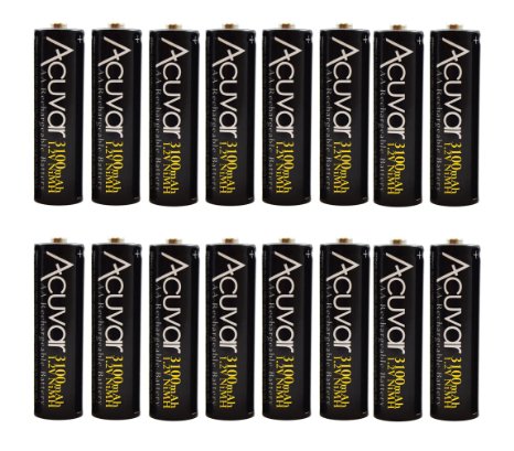 16 High Capacity AA Rechargeable Batteries 3100mAh NiMH, Precharged