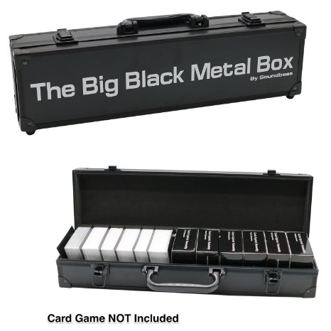 The Big Black Metal Box by Soundbass® for Cards Against Humanity Card Game. Fits the Main Game   All 6 Expansions. Includes 8 Dividers. Fits up to 1500 Cards. Card Game Sold Separately. Travel Case.