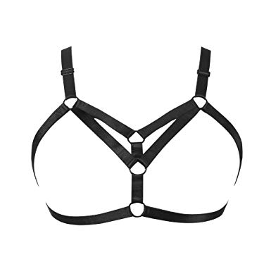 Jelinda Harness Bra Women - Fashion Elastic Halter Strappy Harness Bralette Bra Garter Cupless Body Cage Bra Black