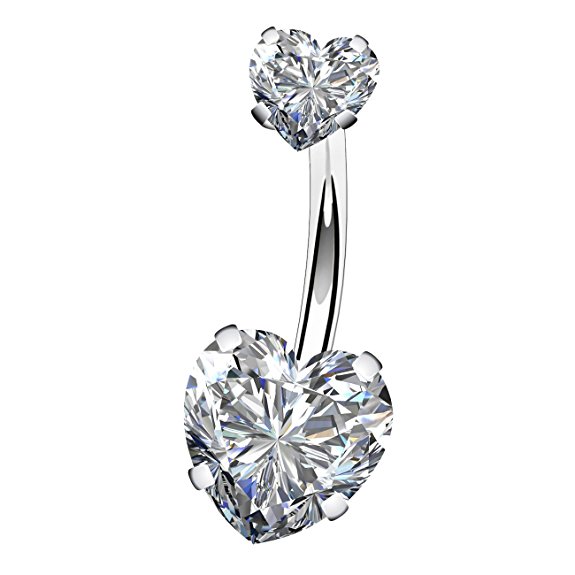 OUFER 14G Surgical Steel Faceted Heart Cubic Zirconia Navel Rings