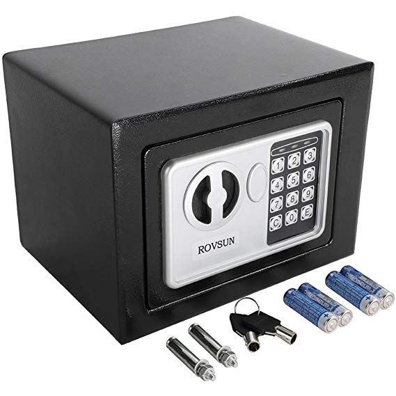 ROVSUN 0.17 CF Electronic Security Safe Box Mini Portable Digital Cabinet with Keypad Lock&Solid Steel Construction, Great for Home Office Hotel Business Cash Jewelry Wallet, Included Battery