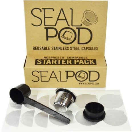 Nespresso Reusable Capsule: Sealpod Starter Pack - One Stainless Steel Refillable Pod for OriginalLine Nespresso Machines and 24 Espresso Lids (1 Pod, 24 Lids)