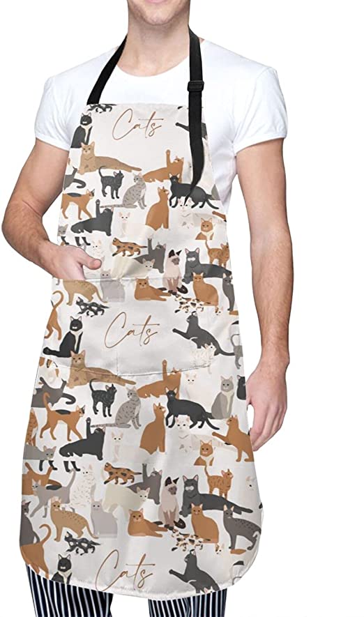 Wisedeal Cute Cat Dogs Animals House Plant Floral Chic Chef Aprons, Kitchen Bbq Waterproof Apron with 2 Pockets For Mom Dad