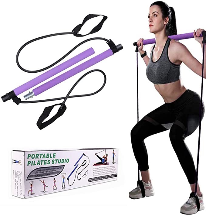 ABsuper Pilates Bar Set, Portable Yoga Exercise Pilate Stick with Resistance Band Foot Loop, Fitness equipment for Stretch Sculpt Twisting Sit-Up for Man Women Home Gym Bodybuilding shaping Workout
