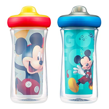 Disney Mickey Mouse Insulated Hard Spout Sippy Cups 9 Oz, 2pk | Scan with Free Share the Smiles App for Cute Animation | Share with Friends | Leak Proof Cups | Keep Drink Cool |Drop Guard |Toddler Cup