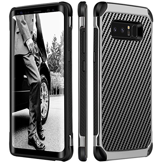 Note8 Case, Galaxy Note 8 Case, BENTOBEN 2 In 1 Drop Protection Anti-scratch Hybrid PC Laminated with Carbon Fiber Texture Shockproof Protective Case for Samsung Galaxy Note 8 (6.3 inch) Black/Gray