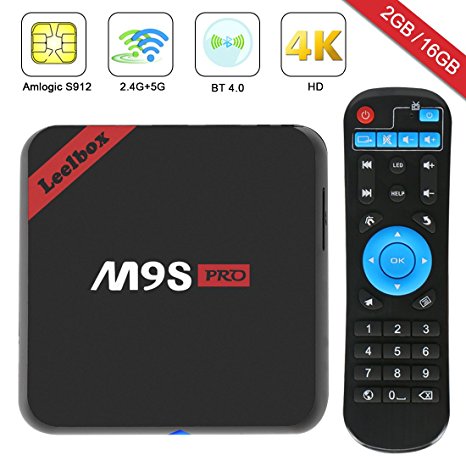 Leelbox Android TV Box, M9S Pro TV Box with Amlogic S912 Octa-Core 64 Bits 2GB/16GB Support Dual WiFi 2.4 5GHz/3D/4K/BT 4.0/1000M Lan Smart TV Box [2018 Latest Version]