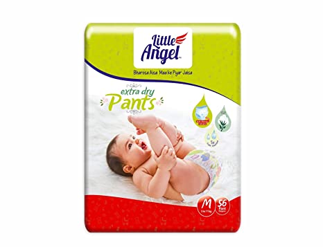 Little Angel Extra Dry Baby Pants Diaper with Wetness Indicator, Medium (M) Size, 56 Count, 5-11Kg