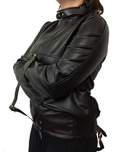 Unisex Black Faux Leather Straight Jacket Costume