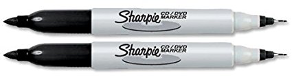 Sharpie CD/DVD Permanent Marker with fine and ultra-fine tip - Black, Pack of 2