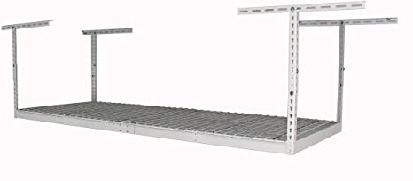 MonsterRax - 3x8 Overhead Garage Storage Rack - Height Adjustable Steel Overhead Storage Rack - 500 Pound Weight Capacity (White, 18"-33")