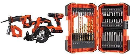 Black & Decker BD4KITCDCRL 20V MAX Drill/Driver Circular and Reciprocating Saw Worklight Combo Kit with BLACK DECKER BDA46SDDD 46-Piece Screwdriver & Drill Bits Set