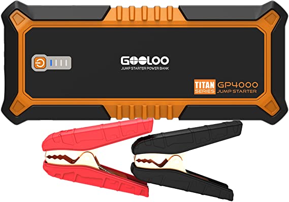 GOOLOO 4000A Peak SuperSafe Car Jump Starter (All Gas, up to 10.0L Diesel Engine) 12V Auto Battery Jumper Booster with USB Quick Charge and Type C Port, Portable Power Pack for Trucks, SUVs, Orange