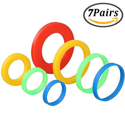 Coobey 7 Pairs Silicone Rolling Pin Rings Rolling Pin Spacer Bands Guide Rings, 14 Pieces