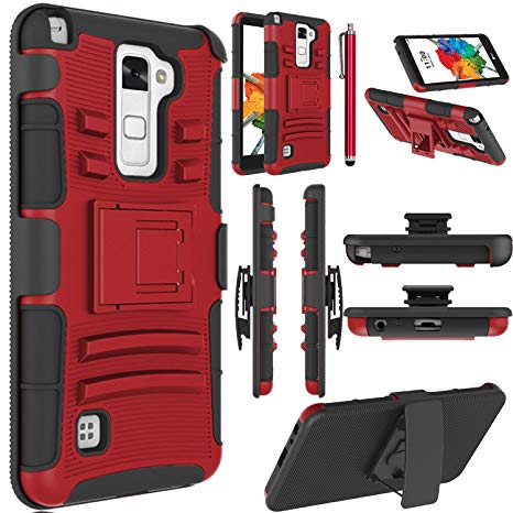LG Stylo 2 Plus Case, LG Stylus 2 Plus Case, EC™ Dual Layer Rugged Holster Case Cover with Kickstand & Belt Swivel Clip for LG G Stylo 2 Plus/LG Stylus 2 Plus (Red Black)