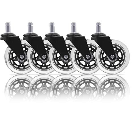 URBEST 5Pcs Black Universal Heavy Duty Office Desk Chair Caster Wheels Replacement Safe on Carpet, Hardwood Floors for Barber and Salon Shops (Black)