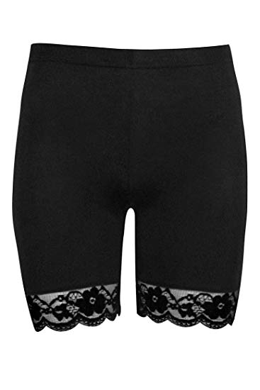 Women Plus Size Lace Insert Stretch Short Leggings Gym Tights Viscose Active Shorts Cycling Hot Pants