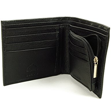 Mens Leather Wallet Zipper Coin Purse 6 Card Slots 3 More Pockets 2 Bill Section