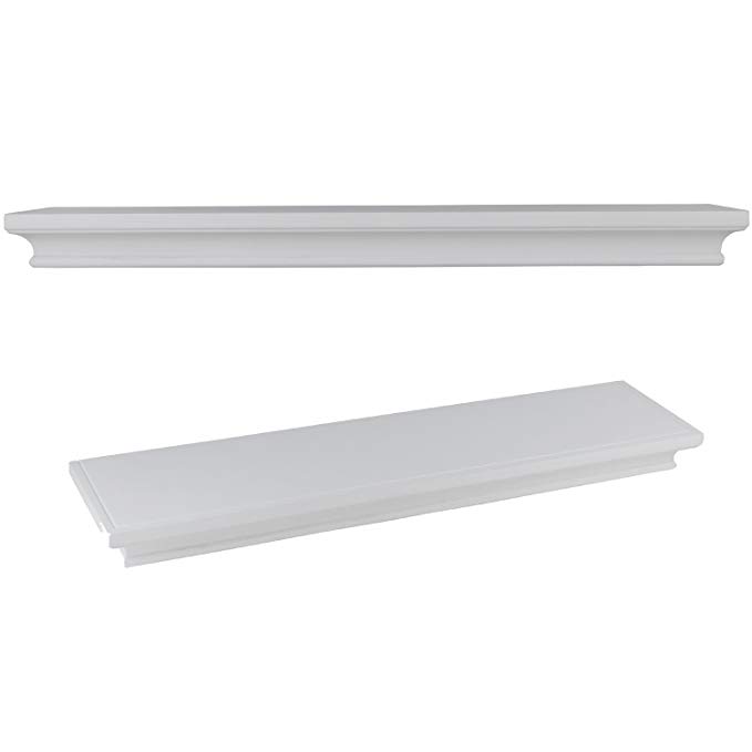 brightmaison Set of 2 Traditional Wall Floating Shelf Mantle for Home and Office Decorative Molding Style for Storage Display Ledge Concealed Mount Bracket Buyer Receives 2 Shelves (White)
