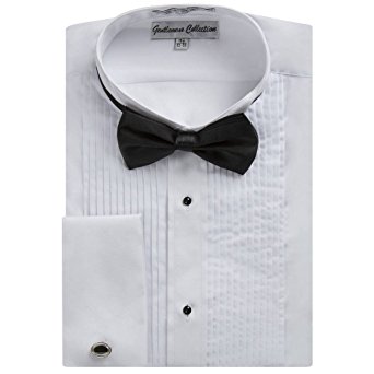 Men’s Regular Fit Wingtip Collar French Cuff Tuxedo Shirt (Bowtie-Cufflinks Included)