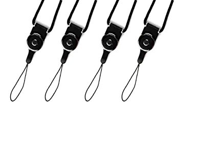 LISEN® Bundle of 4 pcs Detachable Neck Strap Band Lanyard for Cell Phone Camera iPod mp3 mp4 USB Flash Drive ID card badge other Electronic Devices  1 pcs Cleaning Cloth (Black)