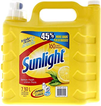Sunlight Triple Clean HE Compatible Liquid Laundry Detergent, Lemon Fresh - 1.95 Gallon / 7.39 L (160 Loads)