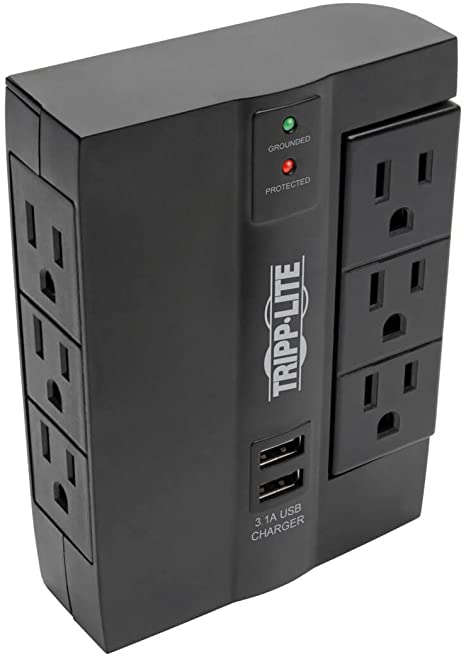 TRIPP LITE 6 Outlet Surge Protector Power Strip, 3 Rotatable Outlets, Wall Tap/Direct Plug in, 1080 Joules, 2 USB Charging Ports, Limited Warranty & $20, 000 Insurance (SWIVEL6USB)