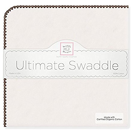 SwaddleDesigns Organic Ultimate Receiving Blanket, Natural with Color Trim, Brown
