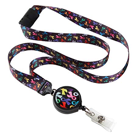 Ribbons of Hope Multi Color Cause Ribbon ID Lanyard with Retractable Badge Reel