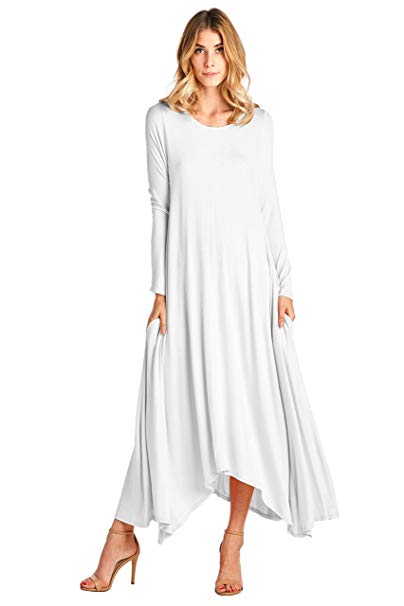 12 Ami Solid Long Sleeve Pocket Loose Maxi Dress (S-XXXL) - Made in USA