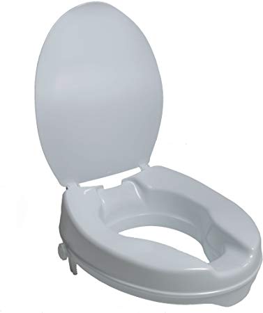 PCP 2-Inch Raised Standard Toilet Seat, Increase Height Over Commode, Low Profile Elevated, Includes Lid, Tightening Stability Safety Clamps