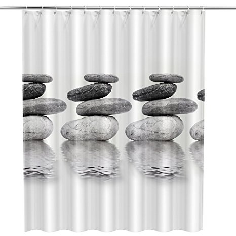 Htovila Luxurious Mildew Resistant Fabric Shower Curtain with 12 Rustproof Hooks - Waterproof, Antibacterial and Fade-resistant, 72" W x 72" L