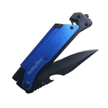 OutNowTech VANTAGE Multi-Purpose Folding Pocket Knife with Magnesium Fire Starter, Belt Cutter & LED Light - Best Survival Knife for Hikers & Campers