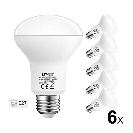 R63 Reflector E27 LED Bulb, LVWIT 6W Warm White 2700K 550Lm 60W Edison Screw Replacement Non-Dimmable LED Bulbs 6 Packs