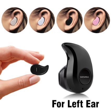 VIIVRIA® Mini Invisible Wireless Bluetooth 4.0 Stereo In-Ear Head-free Earbud Headset Earphone Headphone with microphone For Smartphones,Tablet ,PC,ect (Black for Left Ear)
