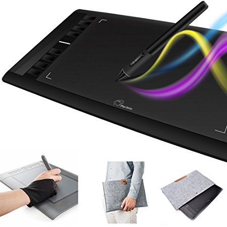 Parblo A610 Graphic Drawing Tablet 10" x 6" 2048 Levels Pressure Pen Tablet with Wool Felt Liner Bag and Anti-fouling Glove