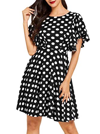 Romwe Women's Stretchy A Line Swing Flared Skater Cocktail Party Dress