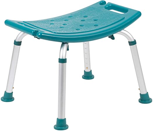 Flash Furniture HERCULES Series Tool-Free and Quick Assembly, 300 Lb. Capacity, Adjustable Teal Bath & Shower Chair with Non-slip Feet