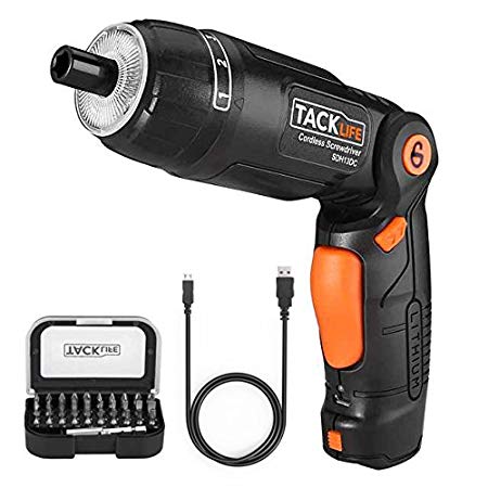 Tacklife SDH13DC Cordless Screwdriver 3.6-Volt 2000mAh MAX Torque 4N.m - 3-Position Rechargeable - 31 Screwdriver Bits in Case, 4 LED Light, Flashlight, USB Charging for Around House Small Jobs