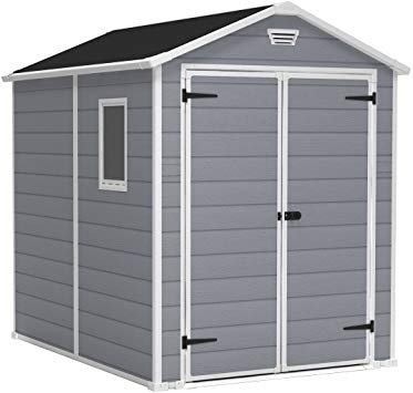 Keter Manor Outdoor Plastic Garden Storage Shed, Grey, 6 x 8 ft